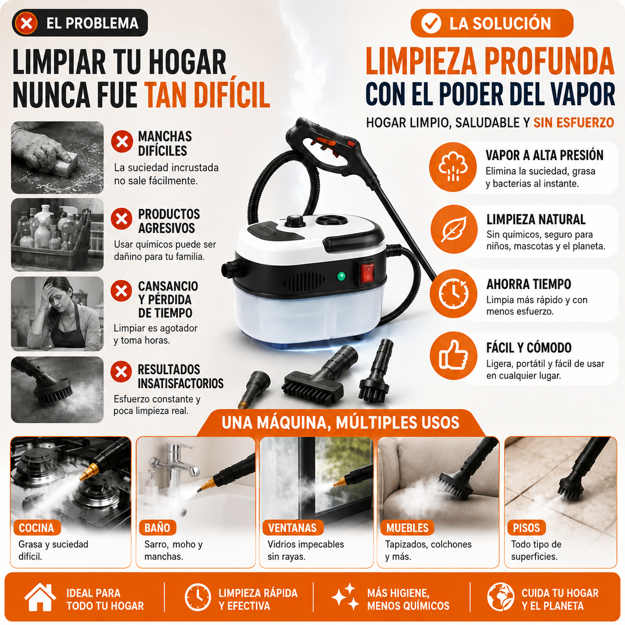 Limpiador Vapor Eléctrico PRESURIZADO - 🚨 ¡PROMOCIÓN ESPECIAL! 50% OFF SOLO HOY