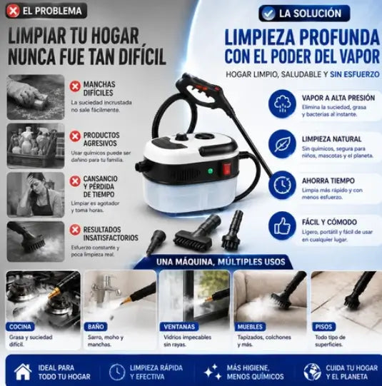 Limpiador de vapor portátil multifuncional de alta presión para la limpieza de la cocina, el hogar y el coche 🔥