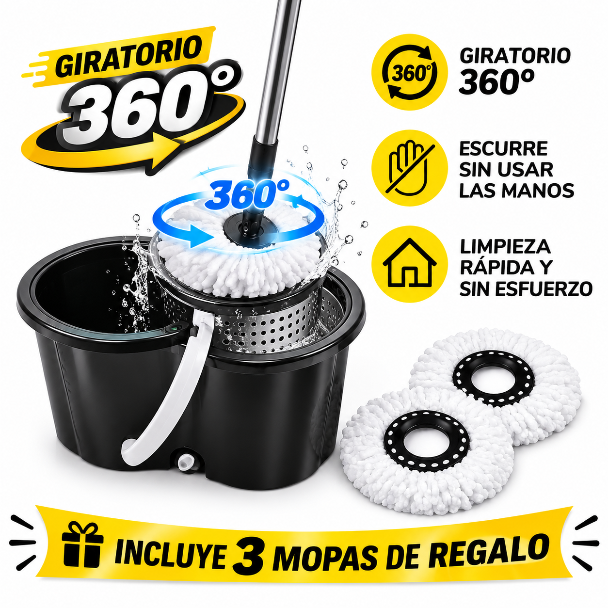 TRAPERO 360 GRANDE EXCLUSIVO + 3 MOPA DE REGALO 🚚 ¡ENVÍO GRATIS A todo el país!