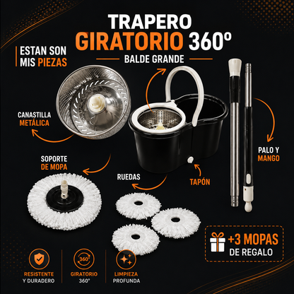 TRAPERO 360 GRANDE EXCLUSIVO + 3 MOPA DE REGALO 🚚 ¡ENVÍO GRATIS A todo el país!